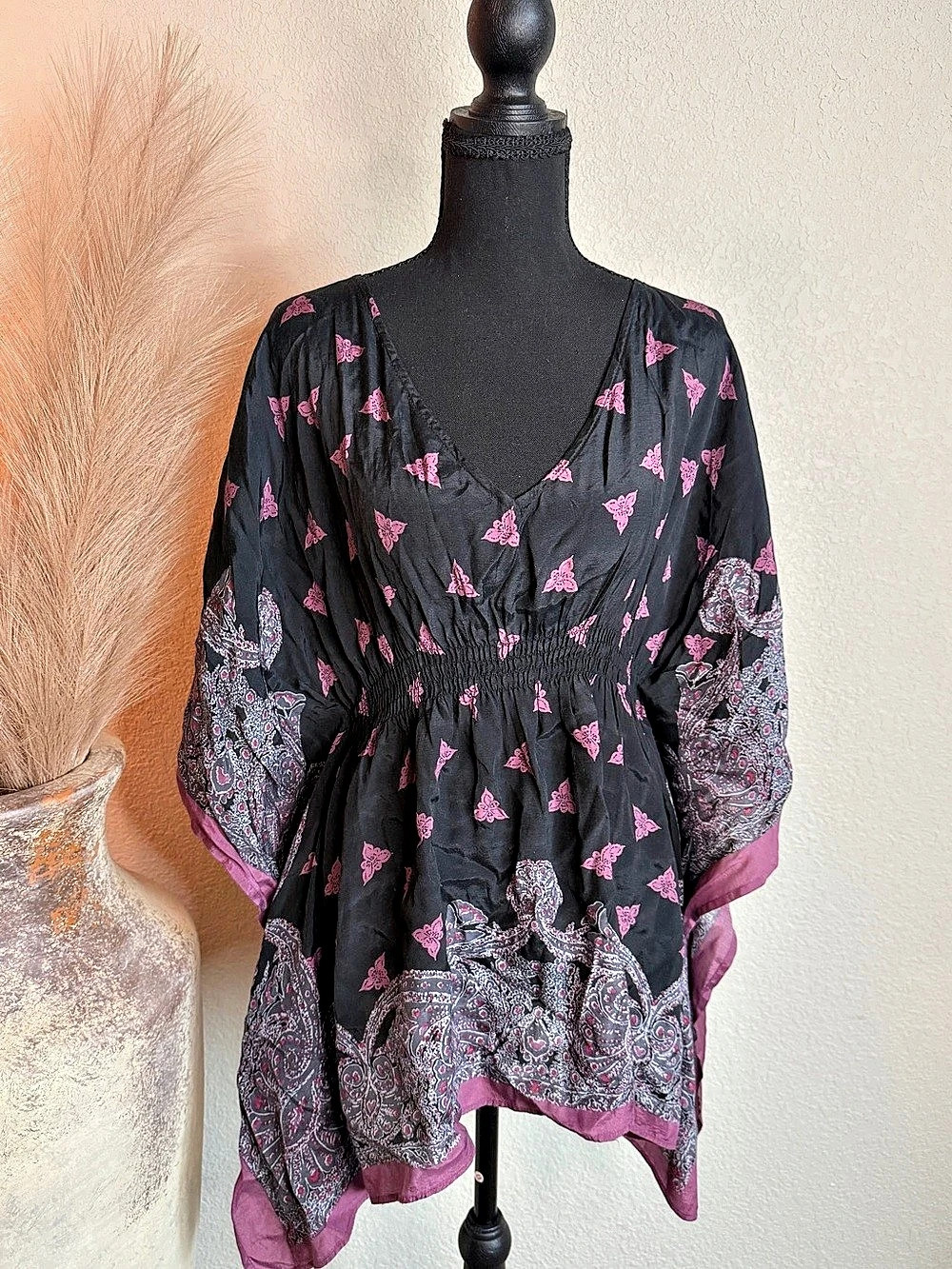 Free People Paisley Print Tunic in Black & Pink Like New